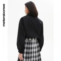[1件5折价:99.5]美特斯邦威纯色舒适衬衫女春季新款泡泡袖休闲衬衫女
