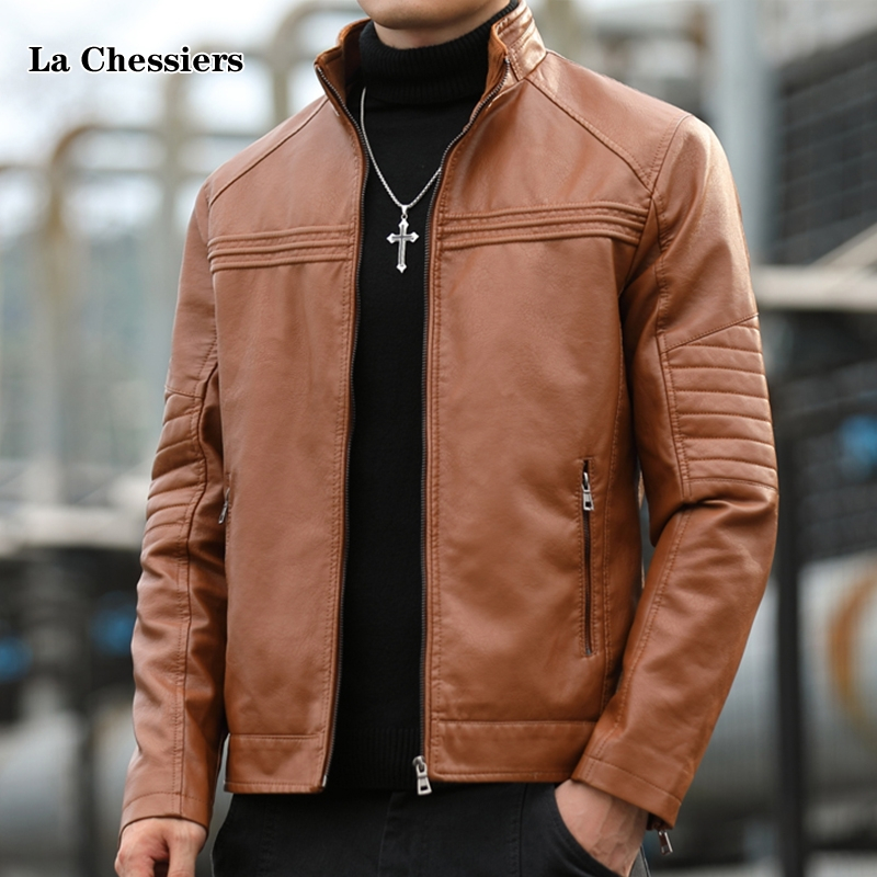 官方春秋季大码立领皮衣夹克外套男潮牌PU皮休闲冬季加绒上衣服