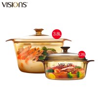 康宁(VISIONS)2.25L晶彩玻璃锅+3.8L养身锅 厨具套装 汤锅 炖锅 透明锅厨具套装透明耐热玻璃锅