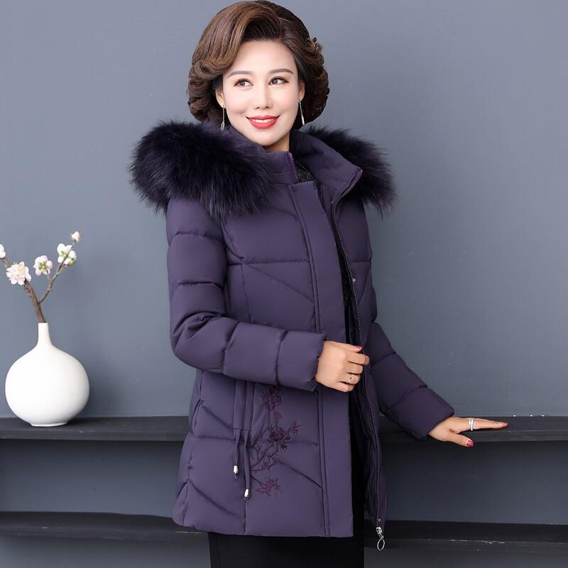 迪鲁奥（DILUAO)羽绒服中老年人女冬装中年妈妈洋气阔太太秋冬外套_181 4XL【建议135-145斤左右】 青紫