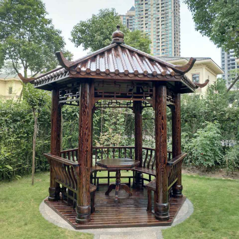 简约木户外凉亭六角凉亭花园亭木屋闪电客景观亭亭子户外凉亭木屋