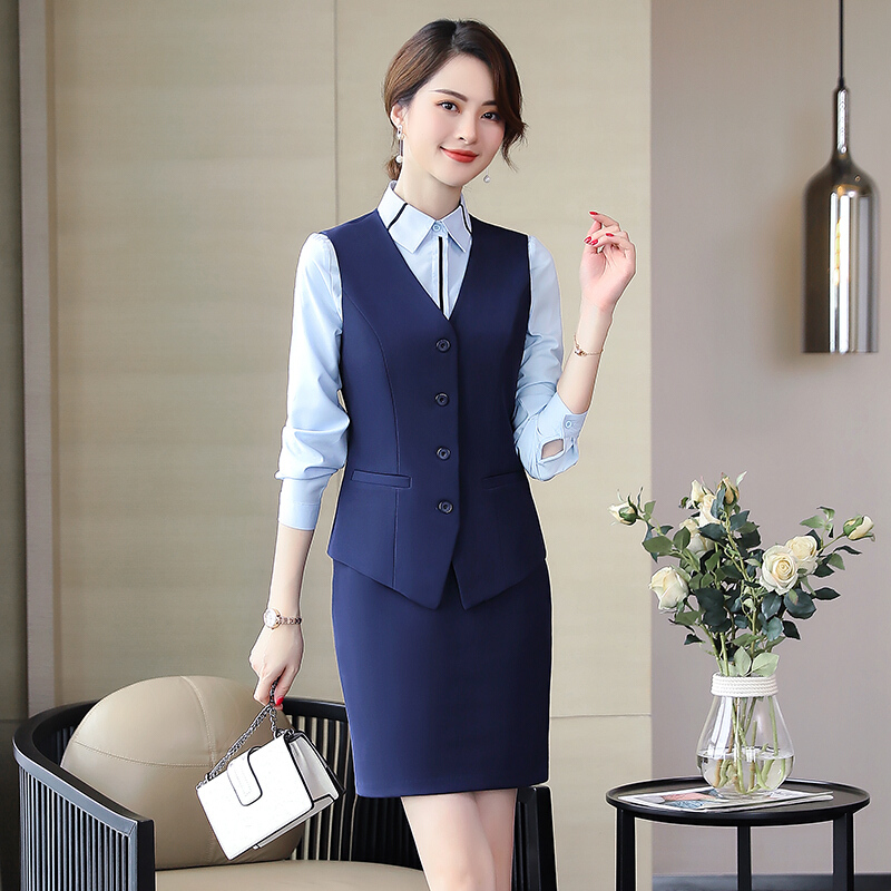 秋冬职业装马夹套装女气质白领制服职业装小马甲套裙女士工作服面试装