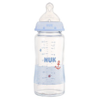 NUK耐高温240ml宽口玻璃彩色奶瓶(带成长型硅胶中圆孔奶嘴)