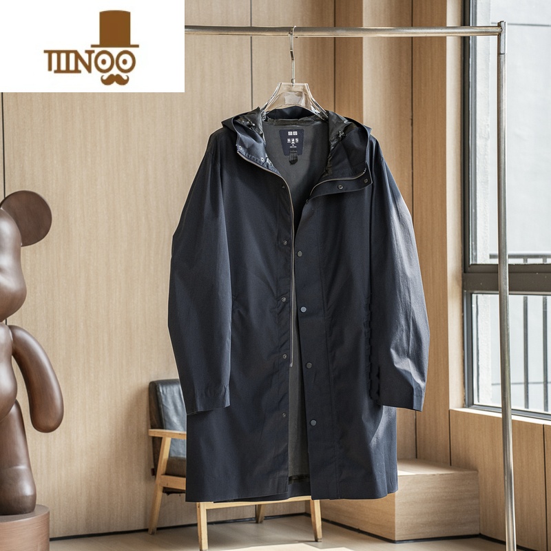YANXU日线高端猛货!中长款全压胶防水黑科技皱防风风衣夹克大衣外套 黑 M