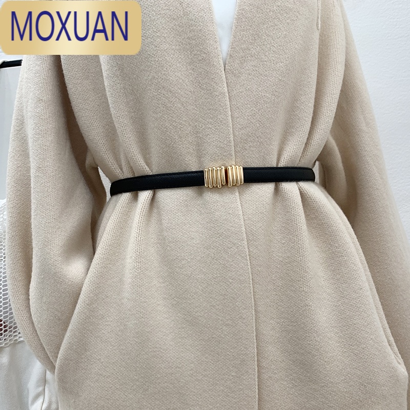 MOXUAN时髦百搭十字纹腰带女配裙子外套气质金属扣哑光小皮带细毛衣收腰