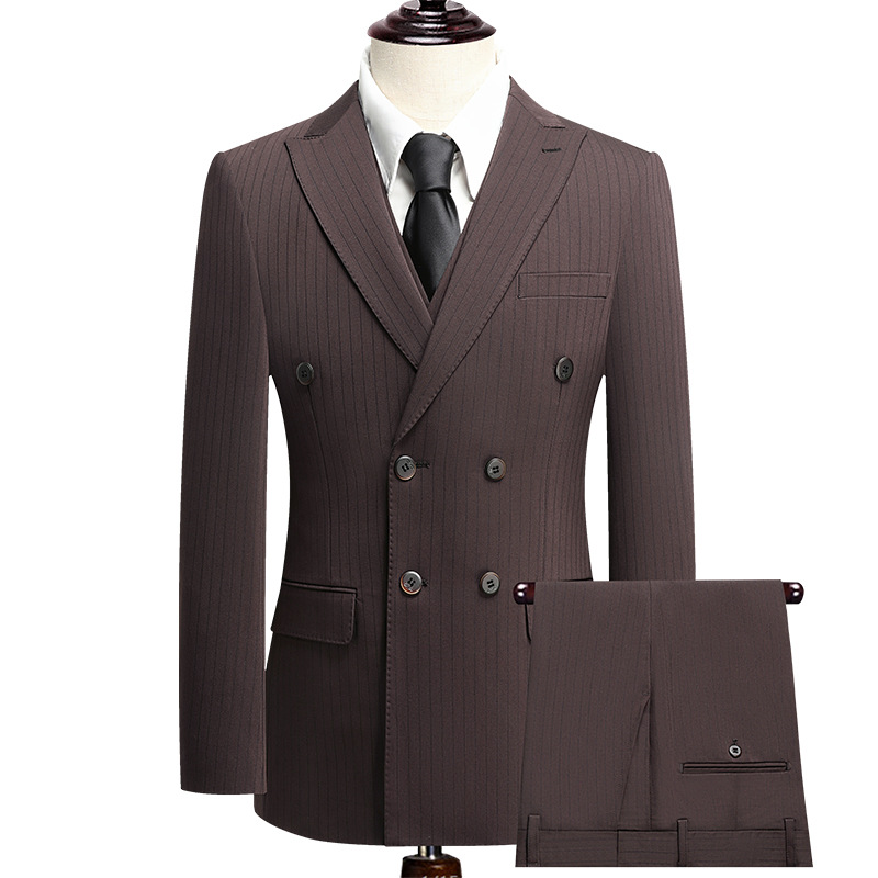 戗驳领双排扣三件套套装西服男商务西装韩版修身正装婚礼结婚西服