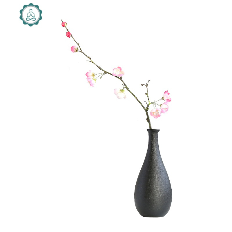陶瓷花瓶简约黑陶客厅家居装饰品摆件日式复古黑色陆宝干花插花器 封后 师师+1束丁香花[橙]