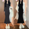 长款鱼尾裙秋冬季新款修身显瘦打底连衣裙女内搭方领纯色包臀裙潮
