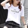 白.VOYAGE S 80-94斤 精梳棉短袖女T恤宽松白色大码上衣女装圆领简约休闲百搭字母印花