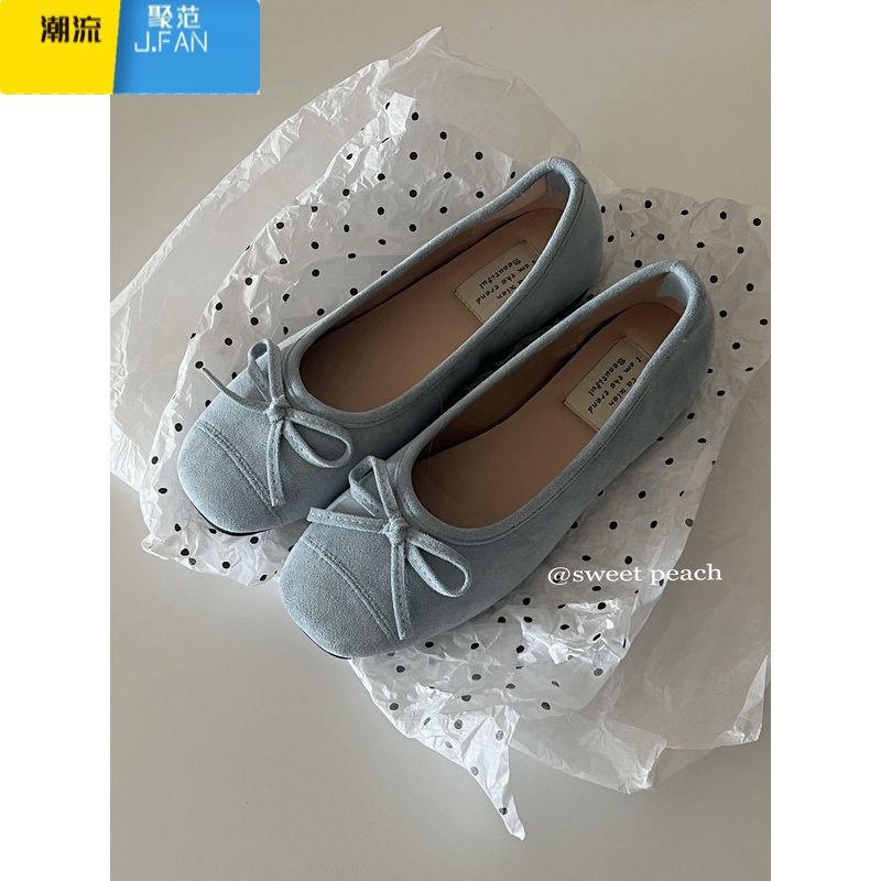 聚范甜桃星球法式软底蓝色芭蕾鞋女夏季2024新款复古平底浅口晚风单鞋