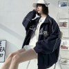 [8.5折价93.4元叠加优惠券]唐狮新款棒球服外套女春秋学院风黑色上衣宽松休闲百搭夹克