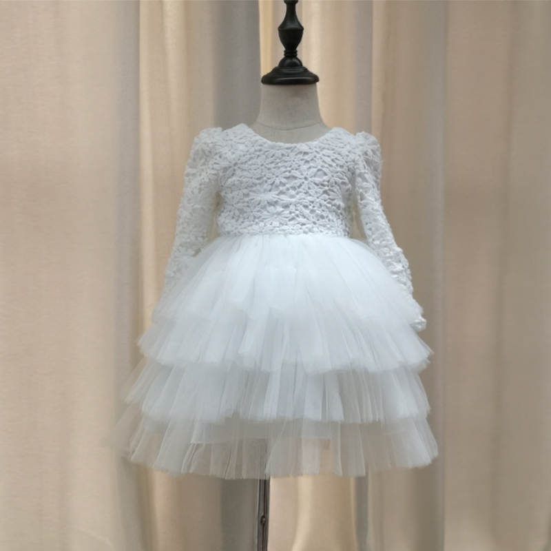 七斓婴童裙子 七斓女童礼服连衣裙宝宝白色蓬蓬纱裙花童公主裙周岁白