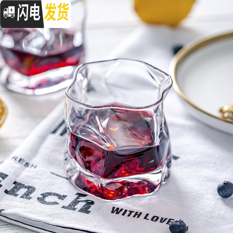 三维工匠日式描金扭纹威士忌酒杯喝啤酒杯水晶玻璃洋酒杯创意个性手工杯子 金边口日式异形威士忌杯高清大图