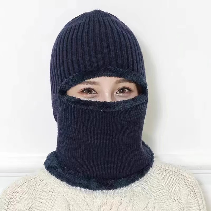 冬季保暖头套男女防风帽防寒面罩骑行围脖护脸罩骑电动车装备 藏青【加绒加厚·保暖防风】