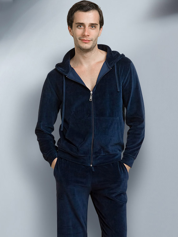 爱帝秋冬男式天鹅绒休闲运动带帽家居服套装