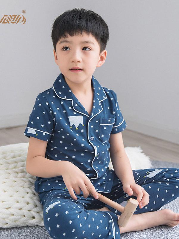 顶瓜瓜儿童睡衣纯棉印花男童女童同款短袖翻领薄款家居服套装 春夏新款