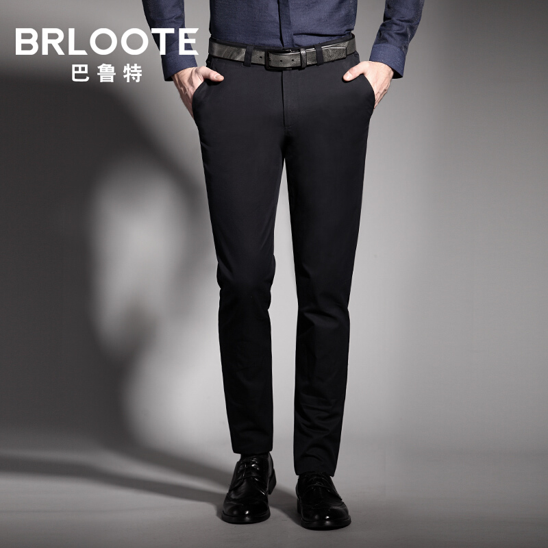 Brloote/巴鲁特男士纯棉商务休闲裤男修身西裤长裤冬装裤子 藏青
