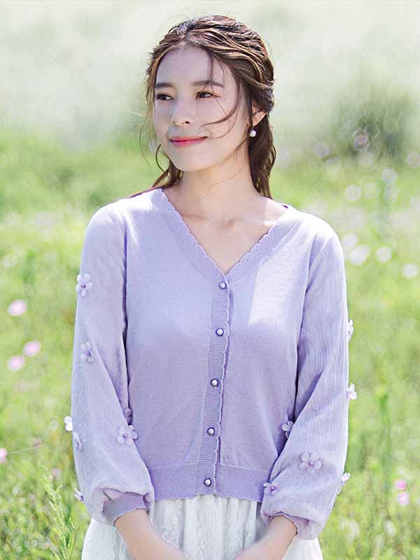 烟花烫苏白针织衫女2018秋季新款宽松纯色防晒衫针织开衫 松溪3812730