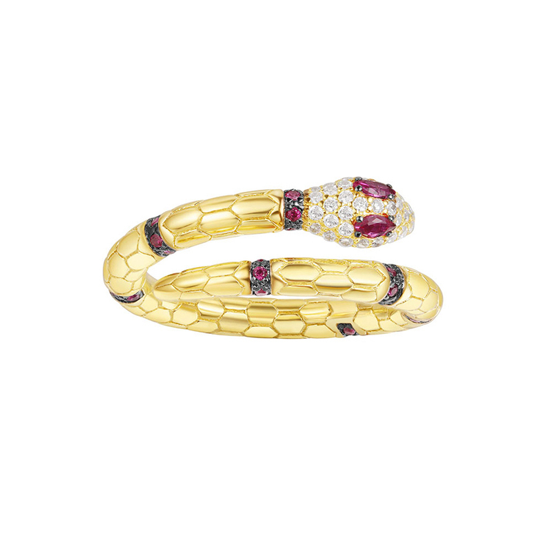 apmmonaco金色红刚玉蛇神925银戒指时尚复古镶晶钻指环女士百搭出行