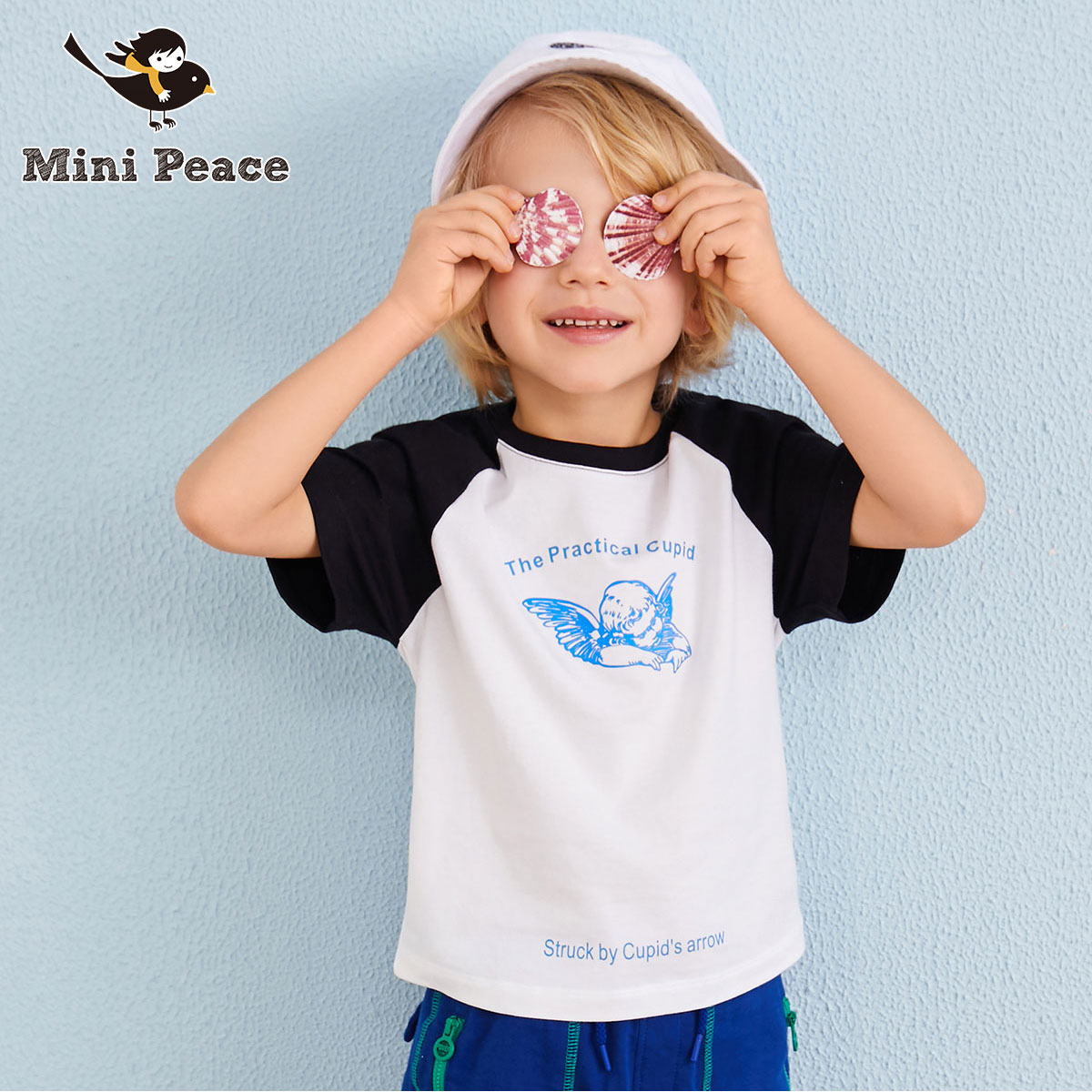 minipeace太平鸟童装男童T恤夏季新款插肩袖T恤印花短袖儿童上衣