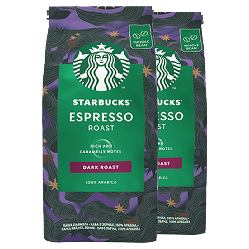 星巴克Starbucks意式浓缩烘焙[深度烘培]咖啡豆200g 2件装 新鲜现磨手冲咖啡豆