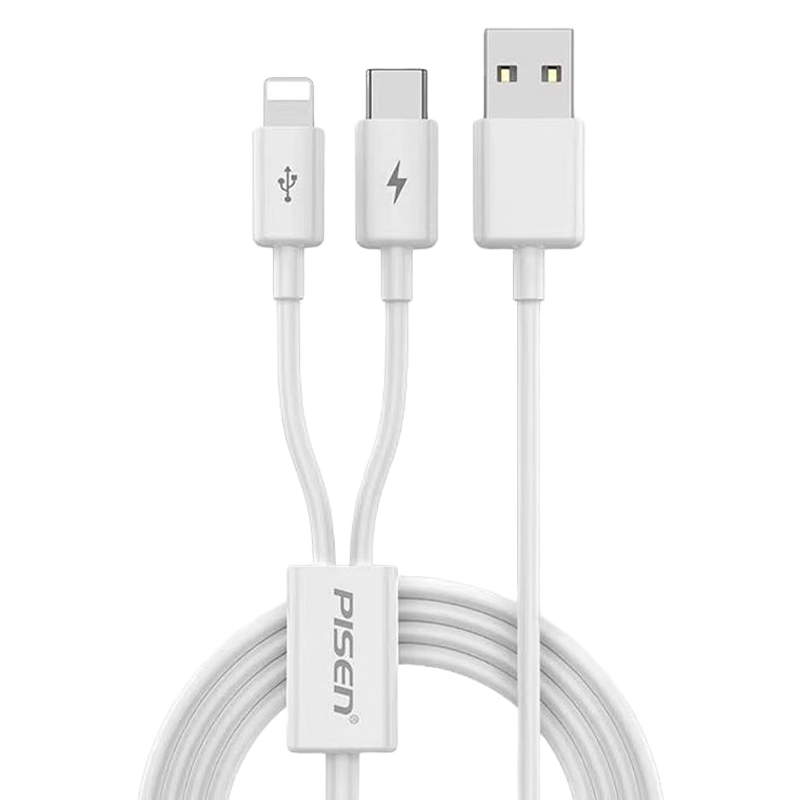 品胜一拖二多口充电线适用苹果lighting口TYPEC口iPhone1413华为vivo小米oppo手机充电线1米