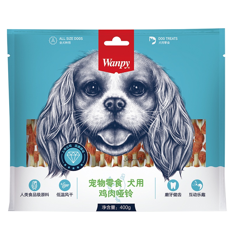 顽皮Wanpy宠物零食犬用鸡肉哑铃400g