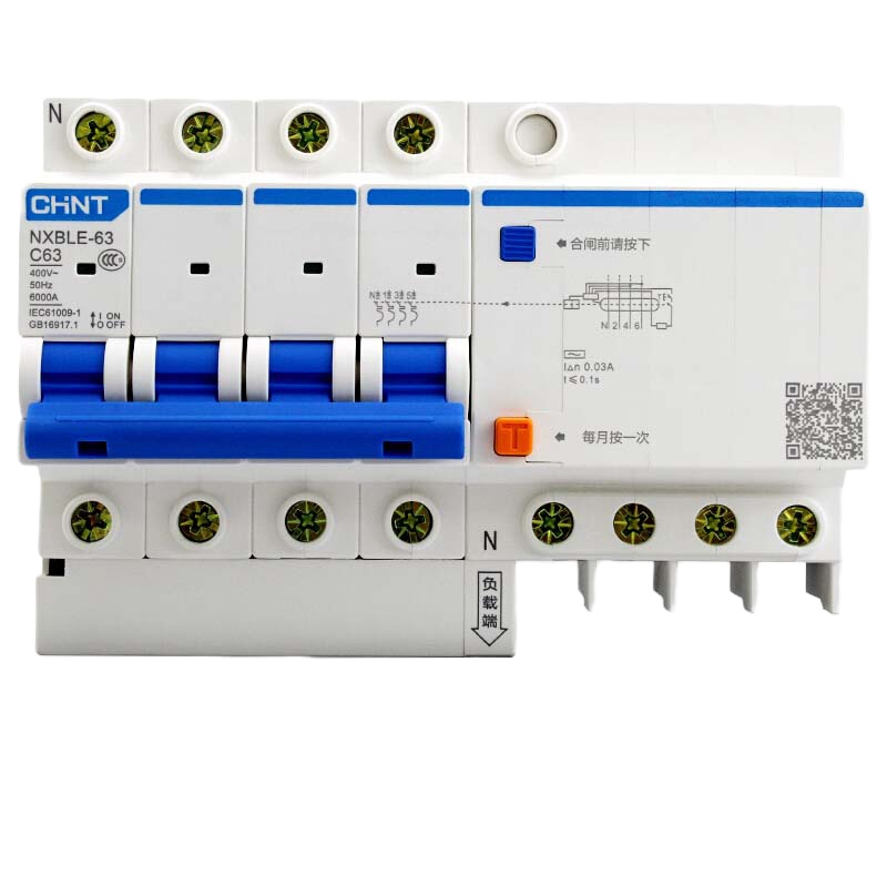 正泰(CHNT)NXBLE-63 4P C63 30mA 6kA 小型漏电保护器 漏保空气开关