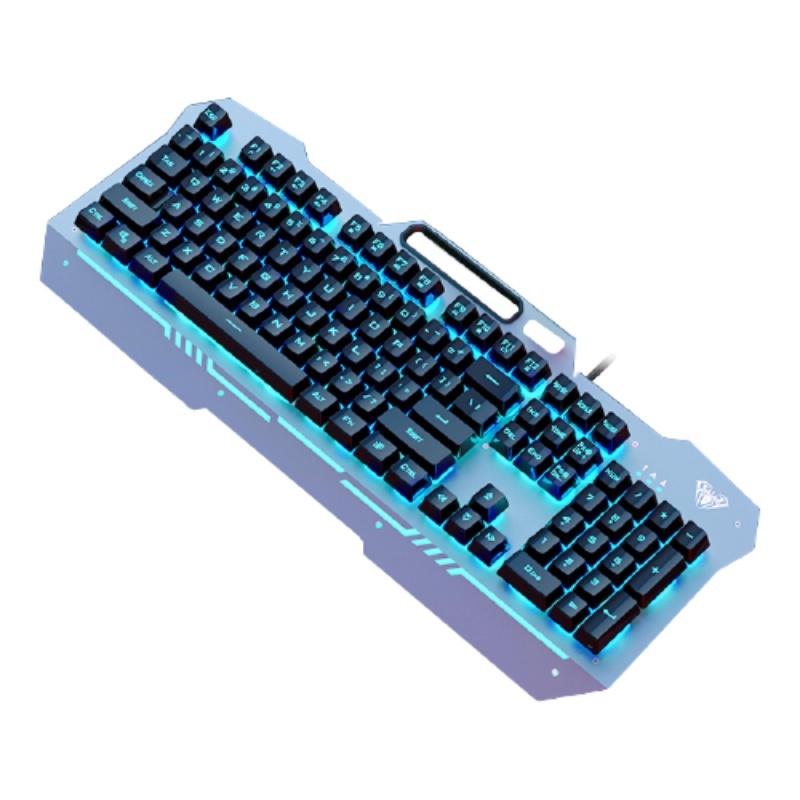 狼蛛F3010冰蓝光机械手感键盘鼠标套装黑色双孔耳机三件套装键鼠套装