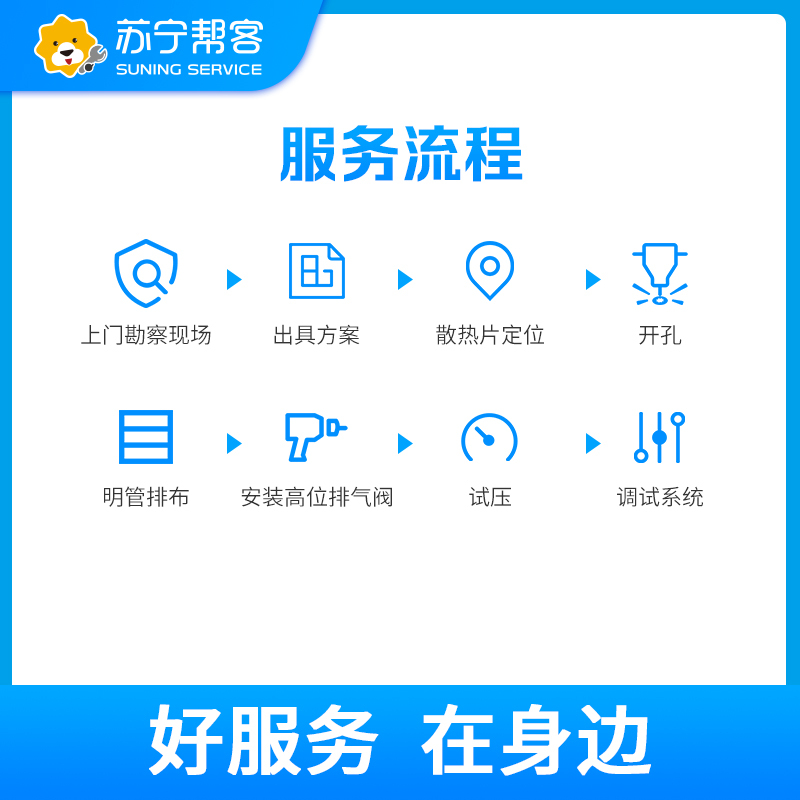采暖面积70㎡-90㎡天然气壁挂炉家庭采暖安装服务 两室两厅四组明装暖气片系统 帮客上门服务