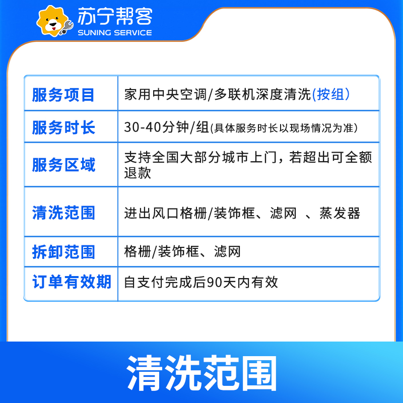 中央空调清洗服务 多联机清洗（6组风口） 苏宁帮客上门清洗高清大图