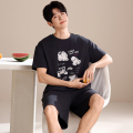 浪莎纯棉情侣睡衣女士夏季薄款短袖短裤2025新款男士可外穿家居服 L 66434