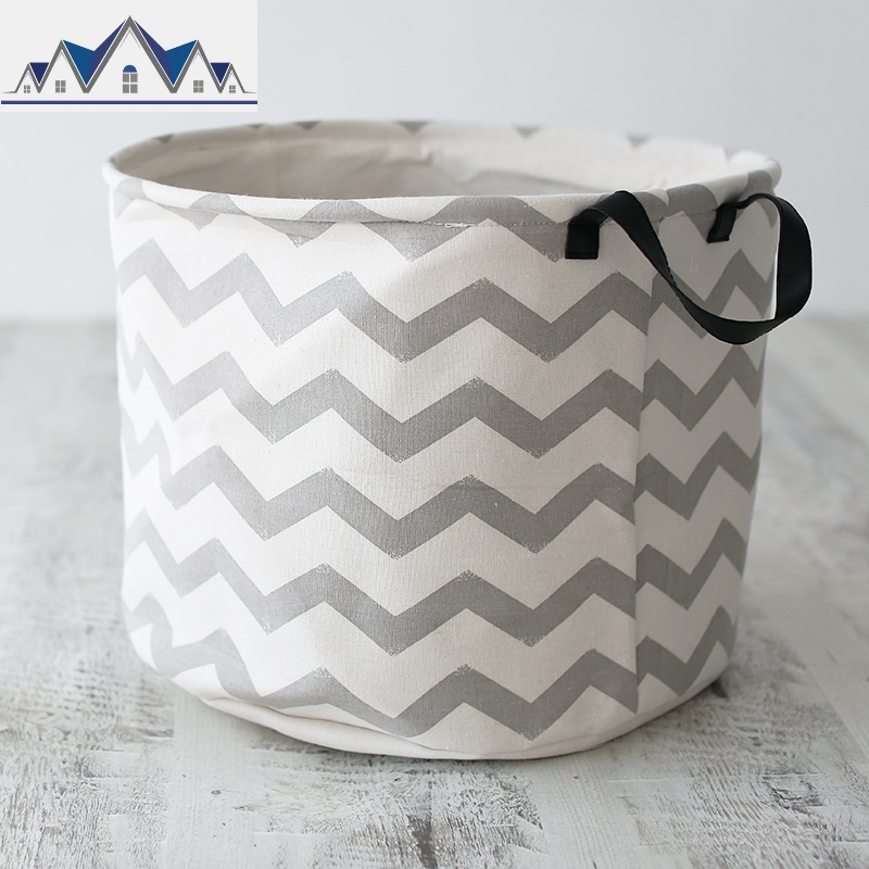 ins北欧风 棉麻脏衣服篮玩具收纳桶 帆布衣服整理箱 储物盒可折叠 三维工匠收纳篮 灰波浪折叠收纳40cm*32cm高