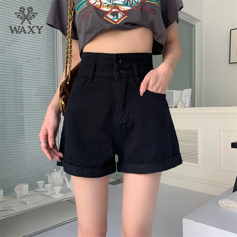 WAXY夏季高腰牛仔短裤女半身a字阔腿宽松显瘦韩版热裤辣妹女士潮