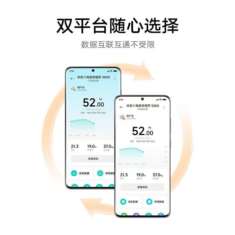小米米家八电极体脂秤S800家用型智能长续航检测体重心率身体数据高清大图