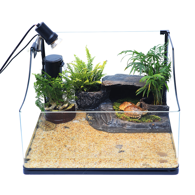 乌龟缸带晒台造景水陆缸玻璃大型水龟缸巴西龟开放式生态乌龟别墅