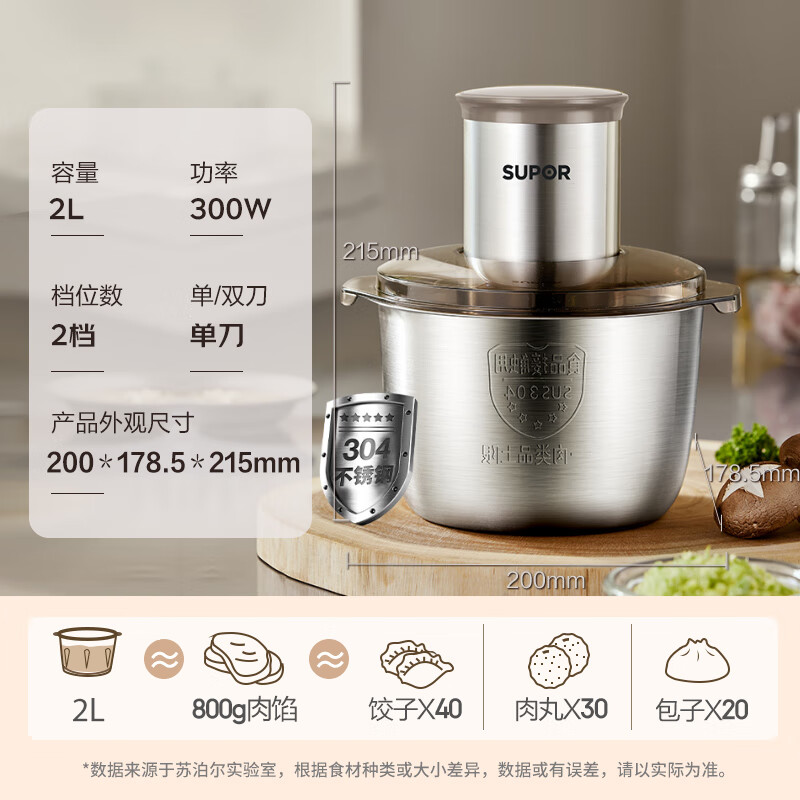 苏泊尔(SUPOR)绞肉机家用 绞馅机 碎肉机 电动多功能料理搅拌打肉饺子肉馅蒜蓉机全钢 JRT06-G200高清大图