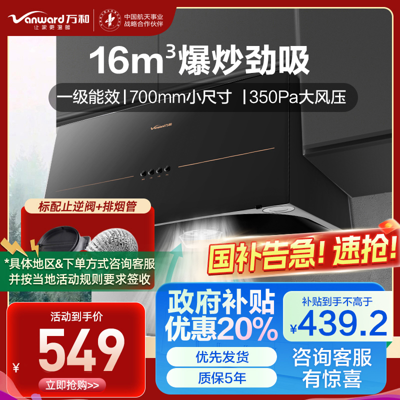 万和 一级能效 16m³抽油烟机 中式油烟机单烟机吸油烟机大吸力 抽油烟机16立方 CXW-180-H05GS