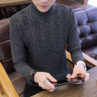 男士加厚毛衣新款秋冬帅气男韩版修身打底衫保暖套头针织衫毛线衣 XL 深灰色链条花