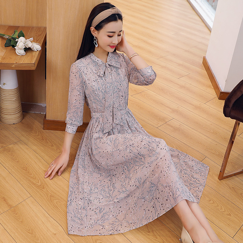 女士年秋季新品连衣裙时尚中长款韩版气质优雅修身显瘦甜美