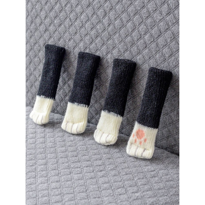 家柏饰(CORATED)针织桌脚桌腿椅子腿保护套椅子脚套凳子腿套防滑桌椅脚垫耐磨 黑色猫咪[24个装]高清大图