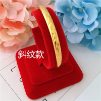 仿黄金越南沙金手镯女久不掉色经典光面24K铜镀金首饰结婚金镯子 斜纹款
