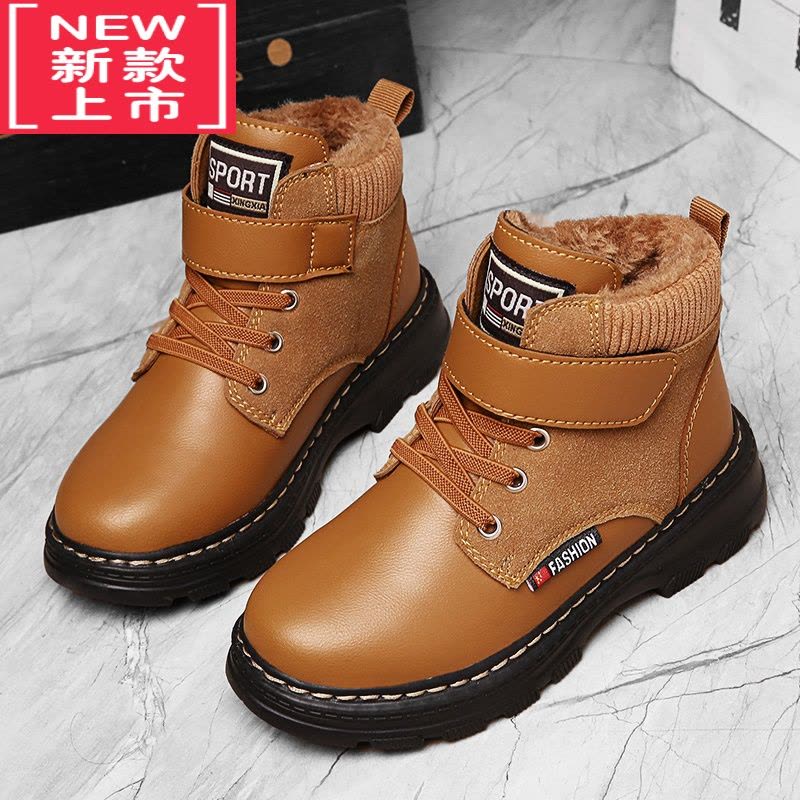 可莉允男童雪地靴冬季鸿星鸿尔克防水防滑加绒加厚大棉鞋儿童棉靴马丁靴图片