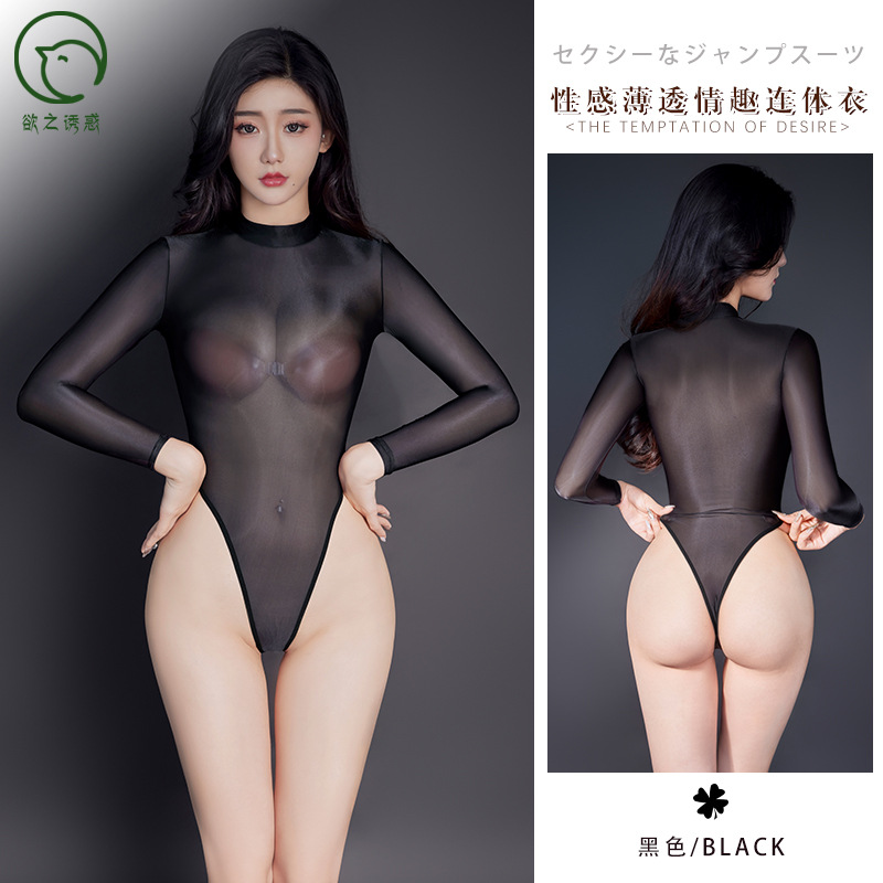 欲之诱惑性感超薄透视连体紧身内衣高弹床上骚情魅惑光滑 黑色 均码