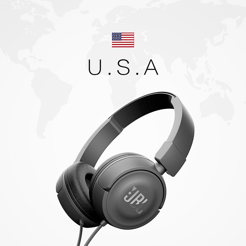 [娜扎同款]JBL T450 头戴式立体声便携音乐有线耳机 动圈带麦克 黑色 [保税仓发货]