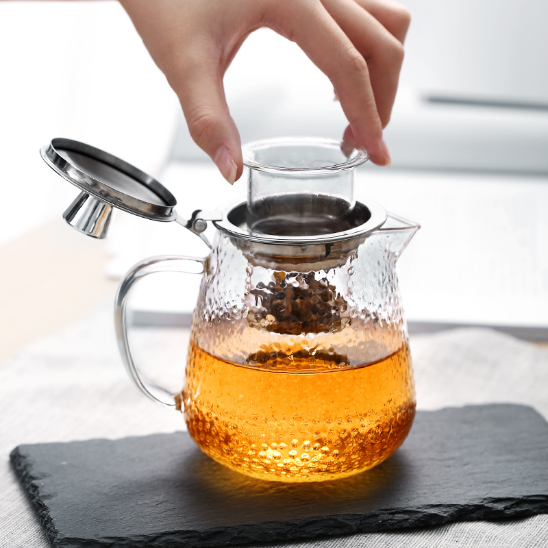 家柏饰(CORATED)家用茶壶套装小号沏茶杯耐热玻璃煮茶带过滤泡茶一人锤纹功夫茶具 茶盘高清大图