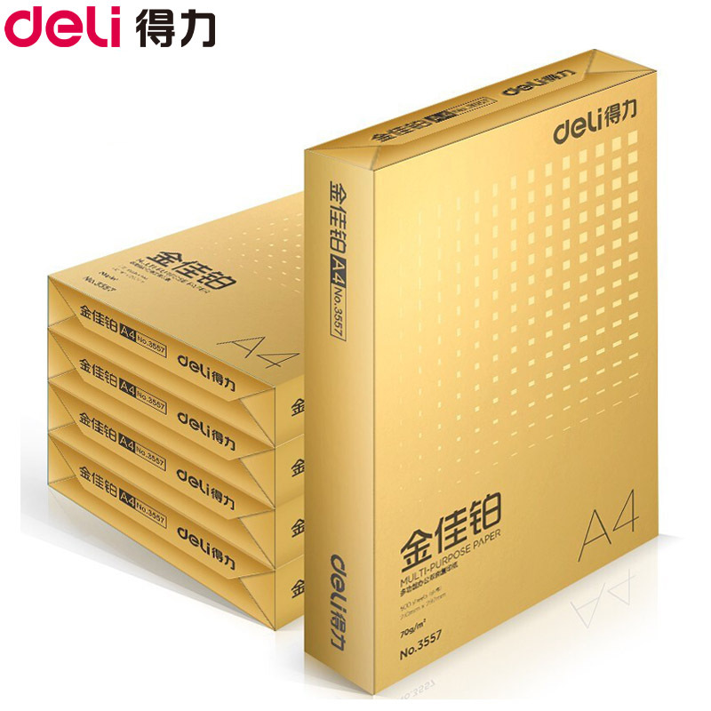 得力(deli)3558金佳铂复印纸 A4/70g 5包/箱共2500张 双面复印纸 电脑办公打印白纸 草稿纸