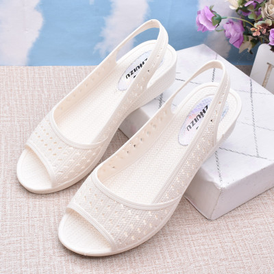 白色 1953 36 偏小一码 智慧足女凉鞋夏天女坡跟护士塑胶鱼嘴女鞋防滑软底露趾防滑沙滩女