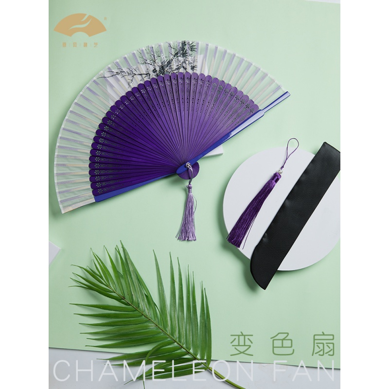 [变色]礼品小折扇日式随身便携折叠古风中国风汉服舞蹈折叠扇子 三维工匠 紫色高清大图