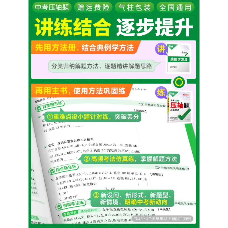 [几何+函数]2本套装 初中通用 [正版]2024数学物理化学压轴题专项训练 初二初三初中数学几何二次函数方法大全 八九